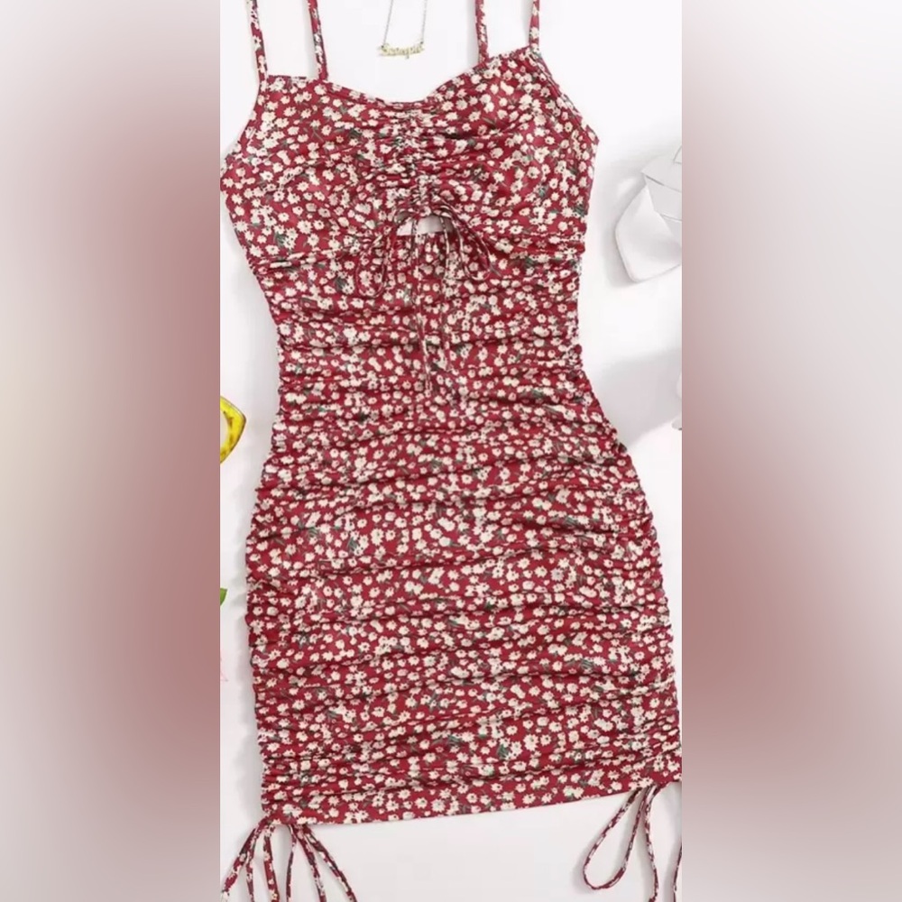 SHEIN Red Floral Midi Dress
